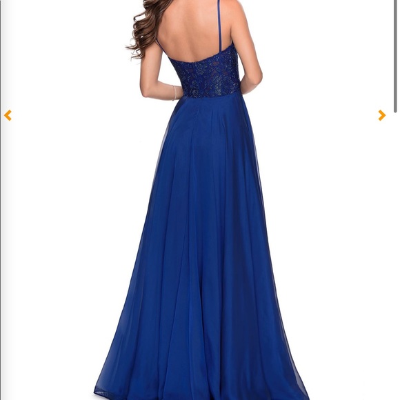 La Femme 28664 Blue Embroidered Bodice Gown 2 - Picture 2 of 10